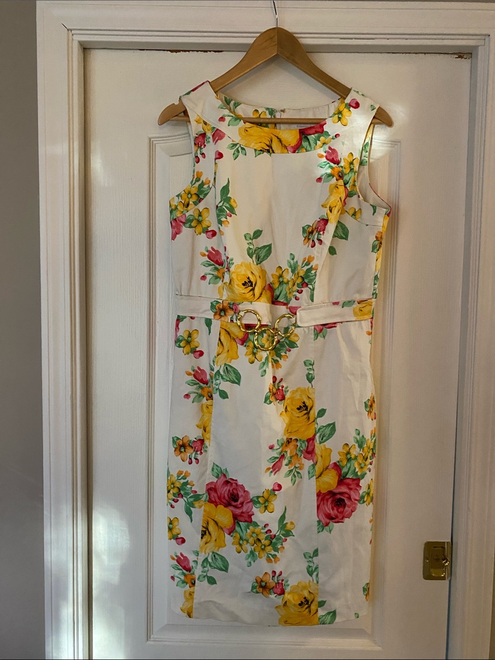 Charter Club White Floral Midi Dress with Yellow & Pink Roses